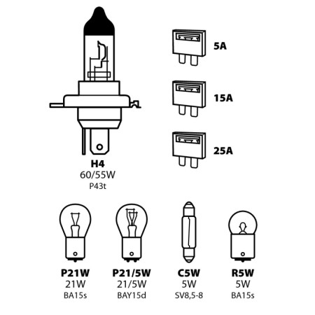 58152-C-01.jpg KIT LAMPADE DI RICAMBIO 8 PZ, ALOGENA H4 - 12V