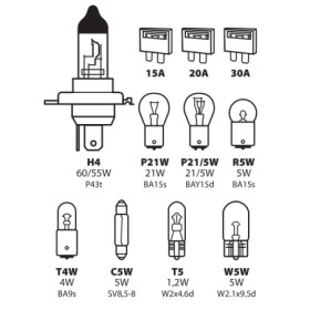 58153-C-01.jpg KIT LAMPADE DI RICAMBIO 11 PZ, ALOGENA H4 - 12V