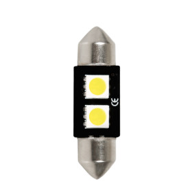 L065.jpg 12V LED SERIES - 2 SMD X 3 CHIPS - (C5W) - 10X36 MM - SV8,5-8 - 1 PZ  - SCATOLA - BIANCO - DOPPIA POLARITÀ - RESISTENZA