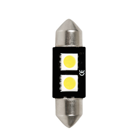 L065.jpg 12V LED SERIES - 2 SMD X 3 CHIPS - (C5W) - 10X36 MM - SV8,5-8 - 1 PZ  - SCATOLA - BIANCO - DOPPIA POLARITÀ - RESISTENZA