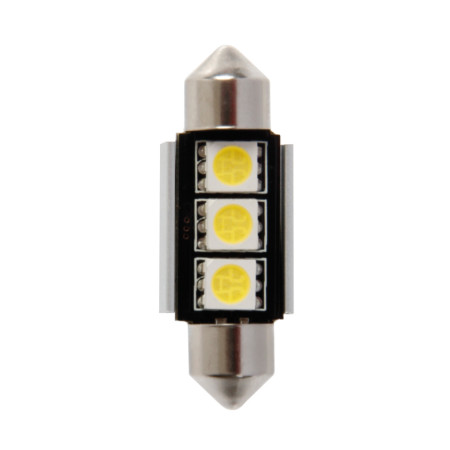 L053.jpg 12V LED SERIES - 3 SMD X 3 CHIPS - (C5W) - 10X36 MM - SV8,5-8 - 1 PZ  - SCATOLA - BIANCO - DOPPIA POLARITÀ - RESISTENZA
