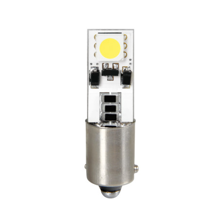 BAX9s.jpg 12V HYPER-LED 6 - 2 SMD X 3 CHIPS - BIFOCUS - BAX9S - 2 PZ  - D/BLISTER - BIANCO - DOPPIA POLARITÀ - RESISTENZA INCORP