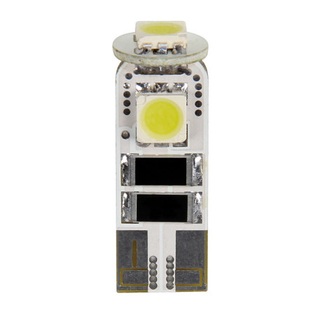 L038.jpg 12V HYPER-LED 9 - 3 SMD X 3 CHIPS - (T10) - TRIFOCUS - W2,1X9,5D - 2 PZ  - SCATOLA - BIANCO - DOPPIA POLARITÀ - RESISTE