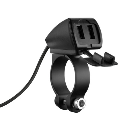 91812-S-03.jpg TREK, DOPPIO CARICATORE USB RESISTENTE ALL'ACQUA, 3 TIPI DI FISSAGGIO -  5400 MA - 30W - 12/24V